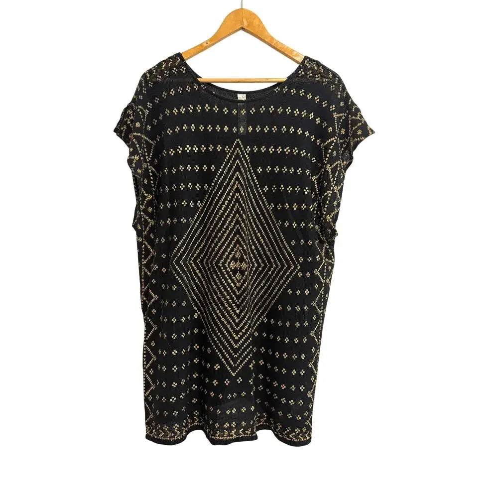 Free People New Romantics Poncho Tunic Dress Black Gold XS